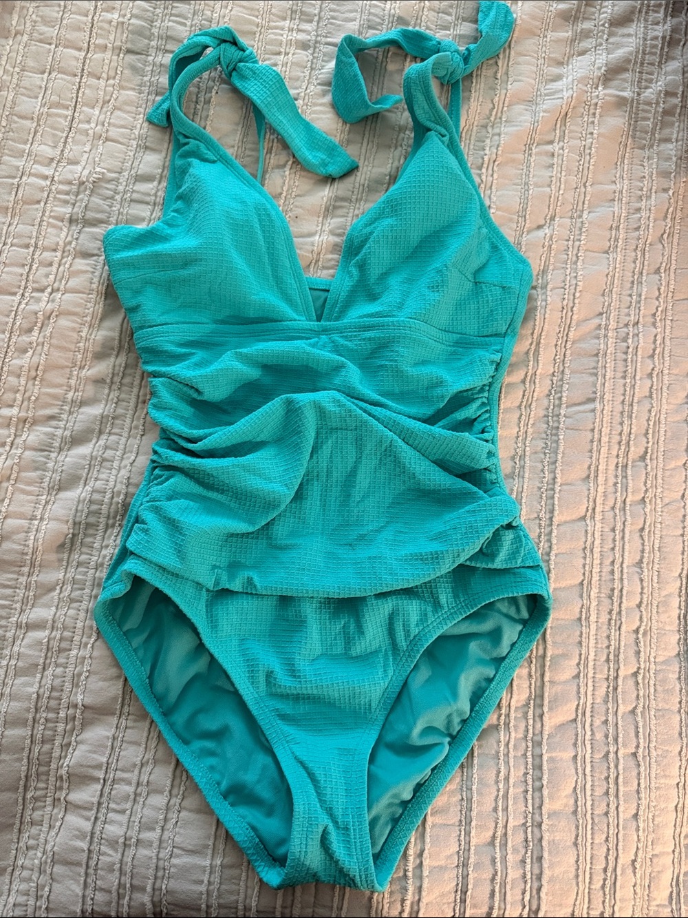 Ellen Tracy Teal One-Piece Swimsuit with Tie Straps